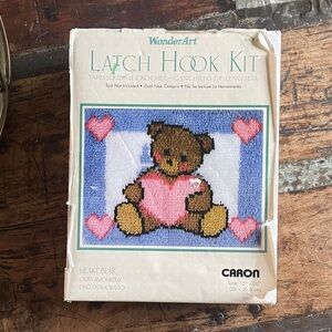 WonderArt Heart Bear Latch Hook Kit - Blue and Pink